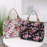 Fashion Floral Print Tote Bag, Portable Canvas Lunch Bag, Women's Casual Handbag For Picnic Travel