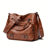 Chic Heart Charm Crossbody Bag for Women - Adjustable Strap, Multiple Pockets, Vintage-Inspired Design - Ideal for School, Daily Outings, Shopping & Travel - Stylish, Practical & Spacious in Light Brown/Black