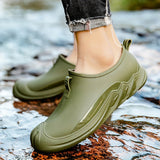 Men's Slip-Resistant Waterproof Rain Boots - Ankle High, Solid Color with PVC Sole & Fabric Lining