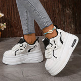 Xajzpa Women'S Trendy Platform Sneakers, Heightening Lace Up Low Top Skate Shoes, Stylish Air Cushion Wedge Trainers