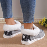 Women's Plush Lined Canvas Shoes, Warm & Cozy Slip On Snow Boots, Thermal Winter Ankle Boots