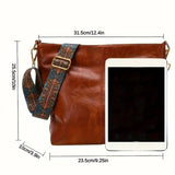 Boho Chic Large Capacity Women's Shoulder Bag, Vintage Wide Strap Crossbody Tote, Casual Commuter Bag