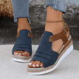 Xajzpa Comfy Platform Women's Colorblock Casual Sandals, Ankle Buckle Strap Versatile Summer Wedge Shoes