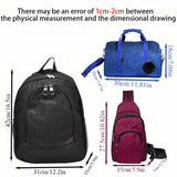 3-Piece Glitter Men's Bag Set: Casual PVC Backpack, Shoulder Messenger Bag & Waist Pack for Travel & Everyday Use - Easy Hand Wash Maintenance