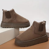 Women's Solid Color Platform Short Boots, Casual Slip On Plush Lined Shoes, Comfortable Ankle Boots