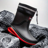 Men's Stylish Waterproof Rain Boots - Slip-Resistant, Mid-Calf with Elastic Closure, Durable PVC Material