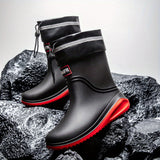 Men's Stylish Waterproof Rain Boots - Slip-Resistant, Mid-Calf with Elastic Closure, Durable PVC Material