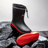 Men's Stylish Waterproof Rain Boots - Slip-Resistant, Mid-Calf with Elastic Closure, Durable PVC Material