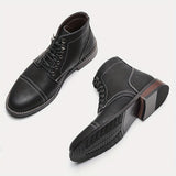 Men's Trendy Vintage Cap-toe Boots, Breathable High-top Lace-up Boots For Outdoor, Spring Autumn And Winter