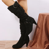 Women's Solid Color Boots, Side Zipper Round Toe Chunky Heel Mid Calf Non-slip Outdoor Boots, Versatile Casual Shoes