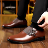 Mens Fashionable Pointed Toe Dress Shoes - Elastic Lace-Up with Buckle Closure - Solid Color Formal Wear - Durable for Outdoor Business Events