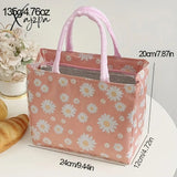 1Pc Extra Large Daisy Print Lunch Tote Bag - Reusable Insulated & Stylish For Teens Adults Perfect