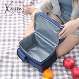 1Pc Premium Oxford Cloth Rectangle Lunch Bag - Insulated Leakproof Double Compartment Shoulder