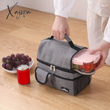 1Pc Premium Oxford Cloth Rectangle Lunch Bag - Insulated Leakproof Double Compartment Shoulder