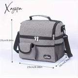 1Pc Premium Oxford Cloth Rectangle Lunch Bag - Insulated Leakproof Double Compartment Shoulder