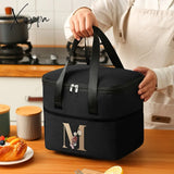 1Pc Stylish Letter Pattern Thermal Lunch Bag - Reusable Leak-Proof Insulated Canvas Design Perfect