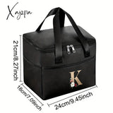 1Pc Stylish Letter Pattern Thermal Lunch Bag - Reusable Leak-Proof Insulated Canvas Design Perfect