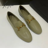 2024 New Metal Buckle Women’s Flat Shoes Fashion Leather Comfortable Leisure Loafers Women