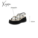 2024 New Square Toe Women Sandals Retro Genuine Leather Roman Casual Buckle Strap Summer Shoes