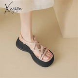 2024 New Square Toe Women Sandals Retro Genuine Leather Roman Casual Buckle Strap Summer Shoes