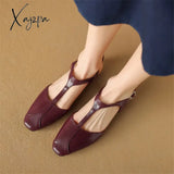 2024 New Women Sandals Split Leather Cover Toe Casual Buckle Strap Summer Shoes For Round Low Heel