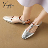 2024 New Women Sandals Split Leather Cover Toe Casual Buckle Strap Summer Shoes For Round Low Heel