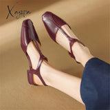 2024 New Women Sandals Split Leather Cover Toe Casual Buckle Strap Summer Shoes For Round Low Heel