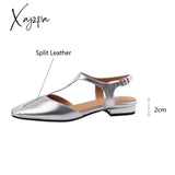 2024 New Women Sandals Split Leather Cover Toe Casual Buckle Strap Summer Shoes For Round Low Heel