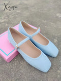 2024 Spring New Retro Women Flat Heel Shoes Fashion Square Toe Ladies Casual Mary Jane Slingback