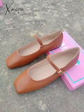 2024 Spring New Retro Women Flat Heel Shoes Fashion Square Toe Ladies Casual Mary Jane Slingback