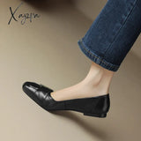 2024 Spring Split Leather Women Shoes Casual Loafers Flats Ladies Real Retro Low Heel Shallow Single