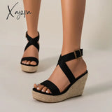 2024 Summer Holiday Style Hemp Bottom Slope Heel Thick Sole Women’s Sandals