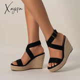 2024 Summer Holiday Style Hemp Bottom Slope Heel Thick Sole Women’s Sandals