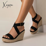 2024 Summer Holiday Style Hemp Bottom Slope Heel Thick Sole Women’s Sandals