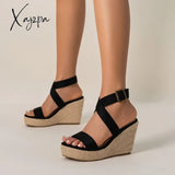 2024 Summer Holiday Style Hemp Bottom Slope Heel Thick Sole Women’s Sandals