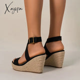 2024 Summer Holiday Style Hemp Bottom Slope Heel Thick Sole Women’s Sandals