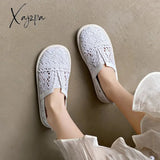 2024 Summer Women Lace Jacquard Loafers Woven Hollow Out Lazy Slip On Shoes Beach Breathable