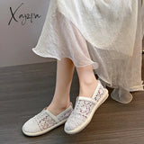 2024 Summer Women Lace Jacquard Loafers Woven Hollow Out Lazy Slip On Shoes Beach Breathable