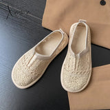 2024 Summer Women Lace Jacquard Loafers Woven Hollow Out Lazy Slip On Shoes Beach Breathable