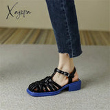 2024 Women Summer Sandals Retro Roman Casual Buckle Strap Shoes Gladiator Chunky Heel Sandalias