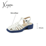 2024 Women Summer Sandals Retro Roman Casual Buckle Strap Shoes Gladiator Chunky Heel Sandalias