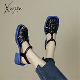 2024 Women Summer Sandals Retro Roman Casual Buckle Strap Shoes Gladiator Chunky Heel Sandalias