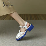 2024 Women Summer Sandals Retro Roman Casual Buckle Strap Shoes Gladiator Chunky Heel Sandalias