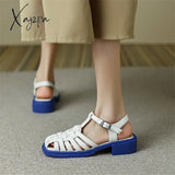 2024 Women Summer Sandals Retro Roman Casual Buckle Strap Shoes Gladiator Chunky Heel Sandalias