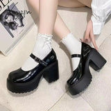 2024 Women’s Shoes Mary Janes High Heel Platform Dress Pump Women Buckle Strap Round Toe Shallow