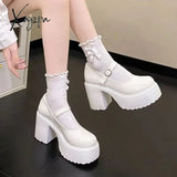 2024 Women's Shoes Mary Janes Women's High Heel Platform Dress Pump Women Buckle Strap Round Toe Shallow Chunky Heel Shoes Women