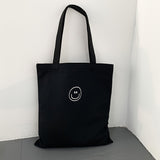 Smiling Face Canvas Tote Bag - Large Capacity, Cute, Shoulder Bag for Travelling, Shopping, Durable and Reusable Handbag