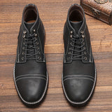 Men's Trendy Vintage Cap-toe Boots, Breathable High-top Lace-up Boots For Outdoor, Spring Autumn And Winter