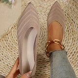 Women's Pointed Toe Flat Shoes, Solid Color Knitted Slip On Shoes, Casual Breathable Ballet Flats