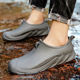 Men's Slip-Resistant Waterproof Rain Boots - Ankle High, Solid Color with PVC Sole & Fabric Lining